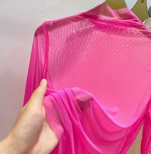 Crystal Mesh Top-Hot Pink-One Size Fits Small-XLarge