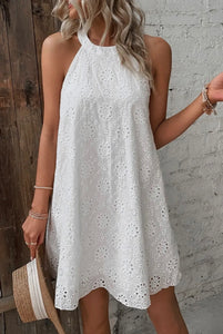 Boho Eyelet Halter Dress