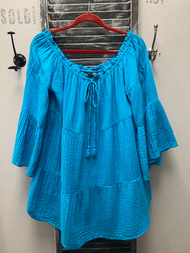 Made In Italy Summer Dress Bell Sleeve Turquoise