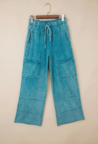 Mineral Washed High Waist Wide Leg Cargo Pant