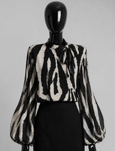 Load image into Gallery viewer, Made In Italy Black Zebra Print Bow Top-One Size Fits Most