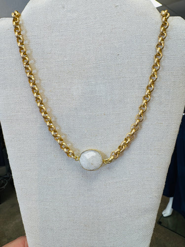 LJ White Stone Gold LInk Necklace