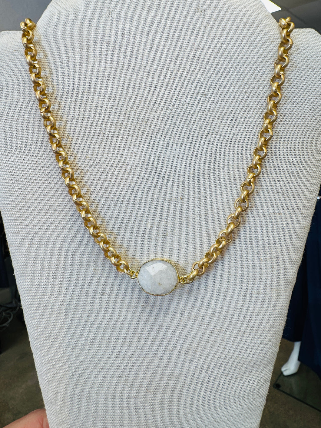 LJ White Stone Gold LInk Necklace