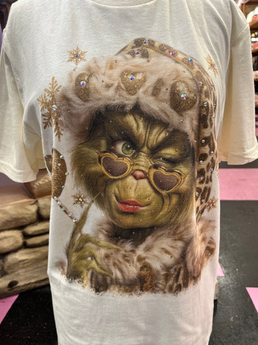 Grinch Leopard Bling Tshirt