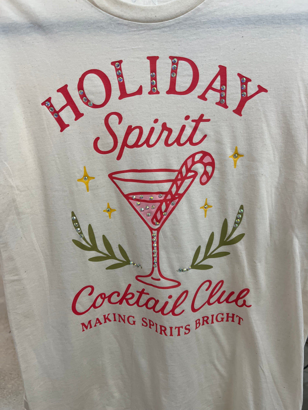 Holiday Spirit Bling T-Shirt-Cream