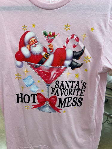 Santa's Favorite Hot Mess Bling T-Shirt-Pink