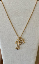 Load image into Gallery viewer, Gold Crystal Double Cross Necklace-Water Resistant
