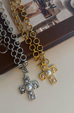 Load image into Gallery viewer, Chan Sutt Cross/Pearl Necklace-Silver Water Resistant