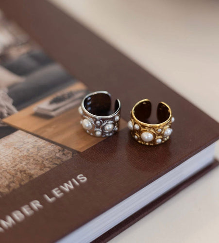 Silver Pearl Adjustable Ring-Water Resistant