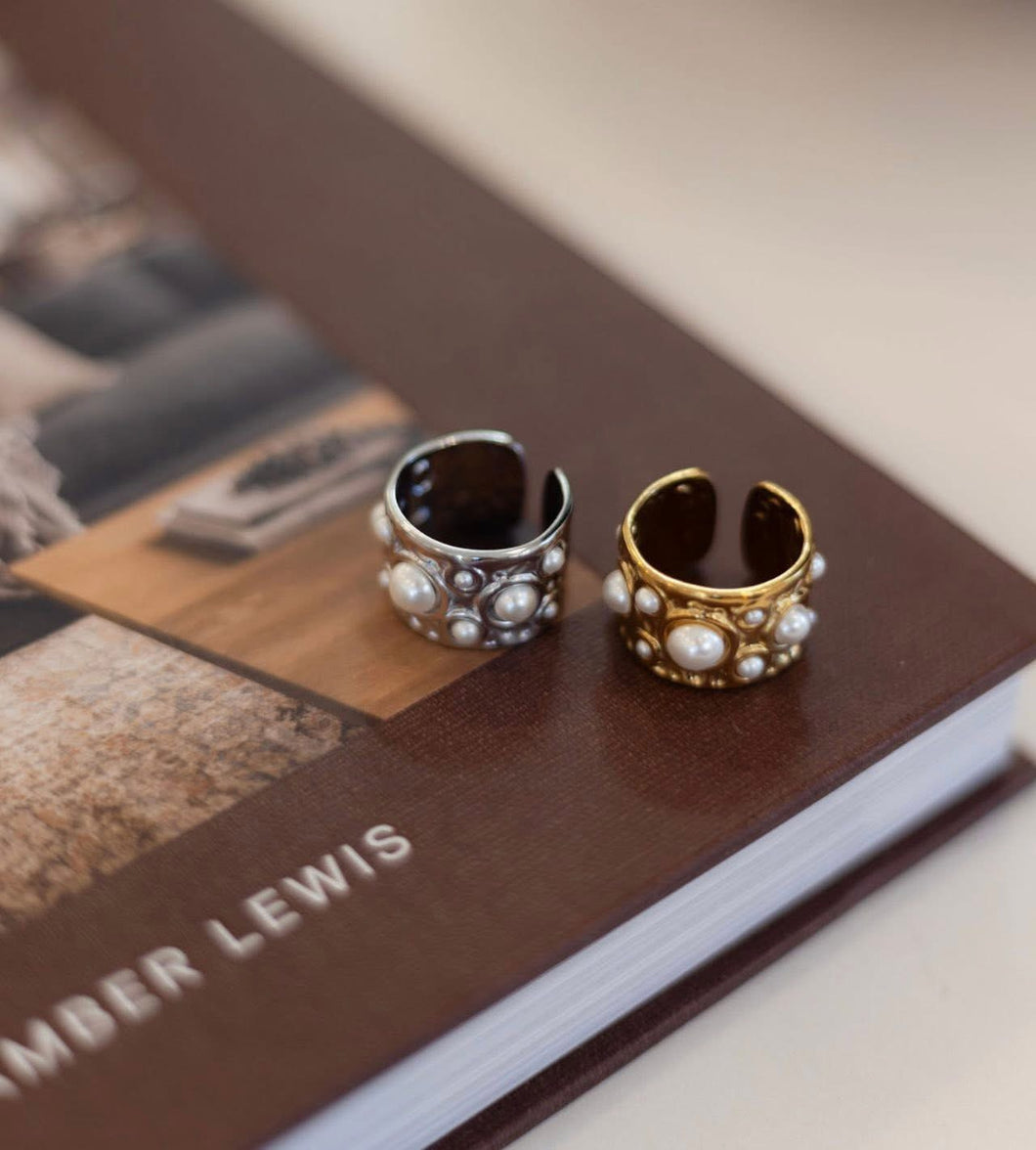 Silver Pearl Adjustable Ring-Water Resistant