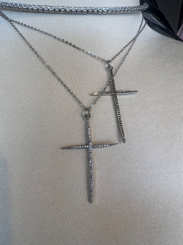 Silver Cross Bling Necklace