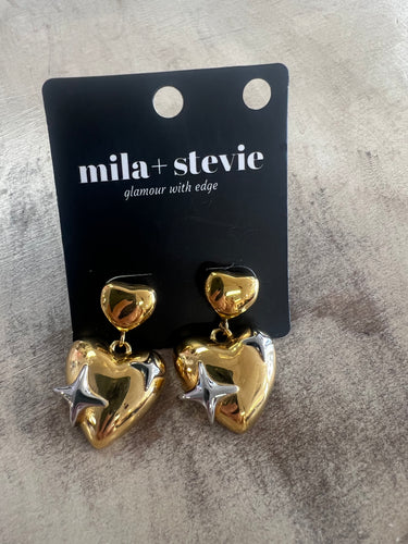 Heart Earrings Gold with silver star