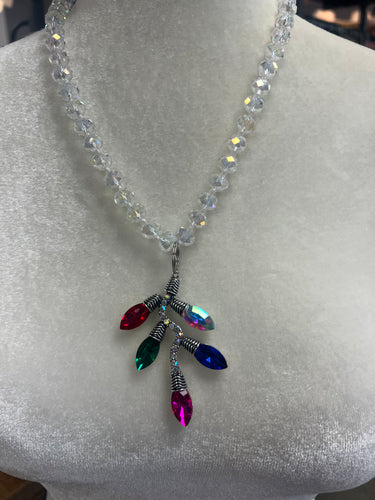 Clear Beaded Christmas Lights Necklace
