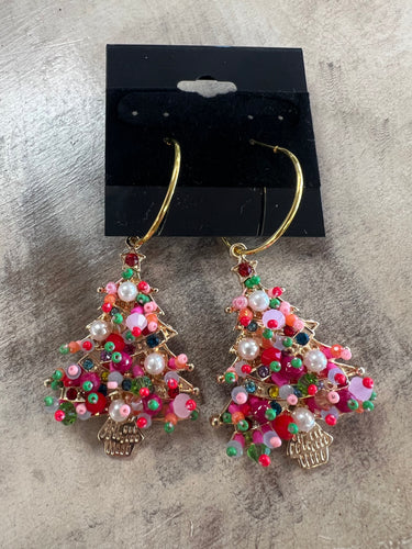 Christmas Tree Earrings-Pink