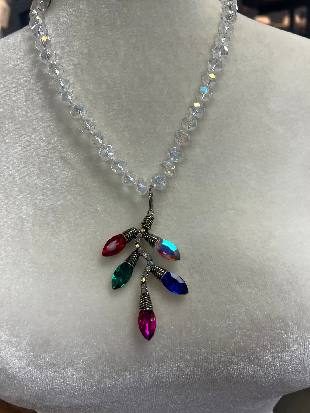 Clear Beaded Christmas Lights Necklace