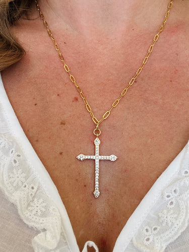 Crystal Cross Necklace-Gold