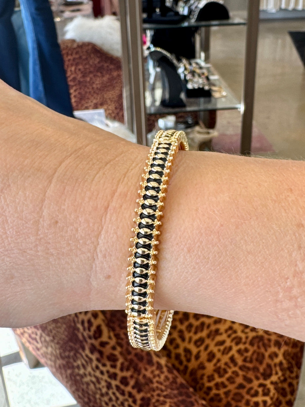 Stretchy Bracelet- Black/Gold