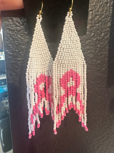 Beaded Pink Ribbon Earrings
