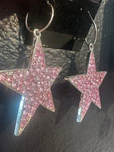 Pink Rhinestone Star Earrings