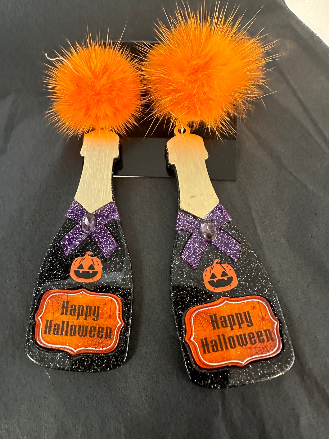 Happy Halloween Champagne Bottle Earrings