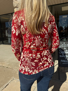 Red Sheer Floral Top