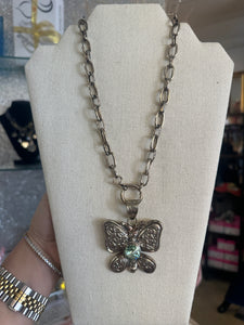 Erin Knight Designs Butterfly Necklace Silver/Green