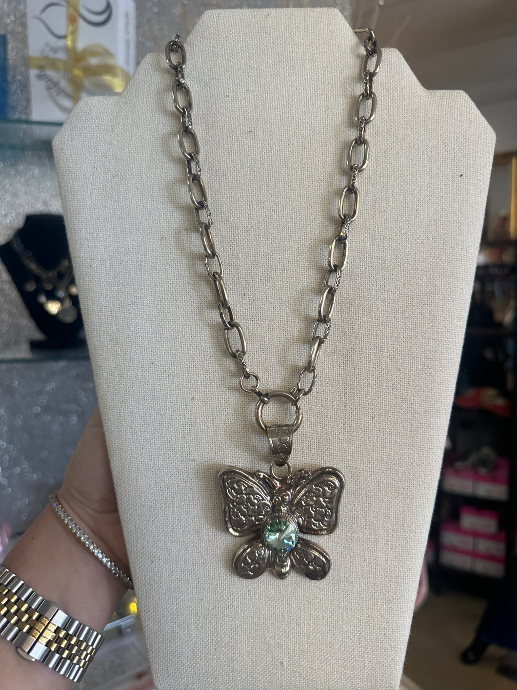 Erin Knight Designs Butterfly Necklace Silver/Green