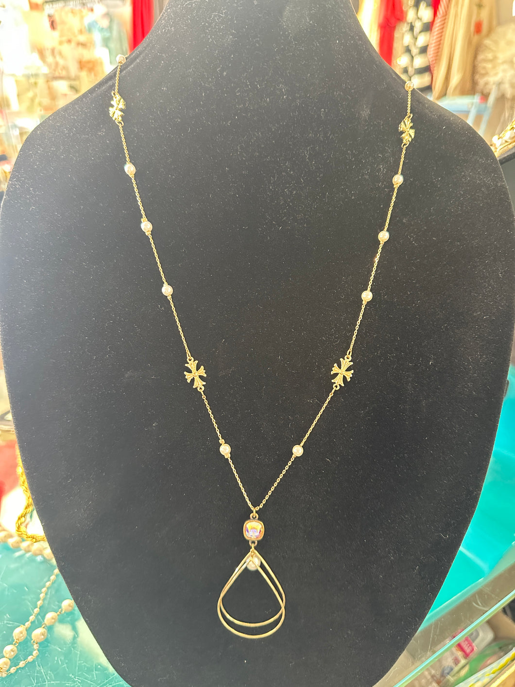 Pearl Cross Gold Necklace