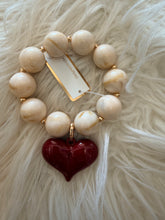 Load image into Gallery viewer, Marble Heart Stretchy Bracelet-Red/Ivory-Water Resistant