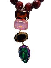 Load image into Gallery viewer, AF  Beaded Necklace Wine Berry w/Crystal Drop charm