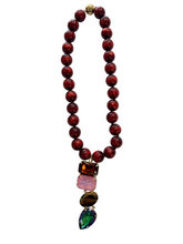 Load image into Gallery viewer, AF  Beaded Necklace Wine Berry w/Crystal Drop charm