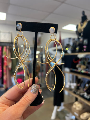 JT Gold Squiggly Dangle w/ Gray Stone Earrings