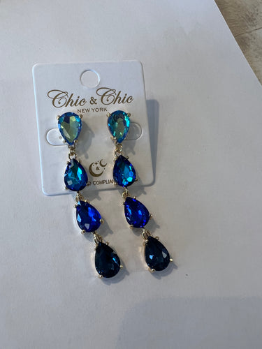 Rhinestone Teardrop Multi Blue Earring