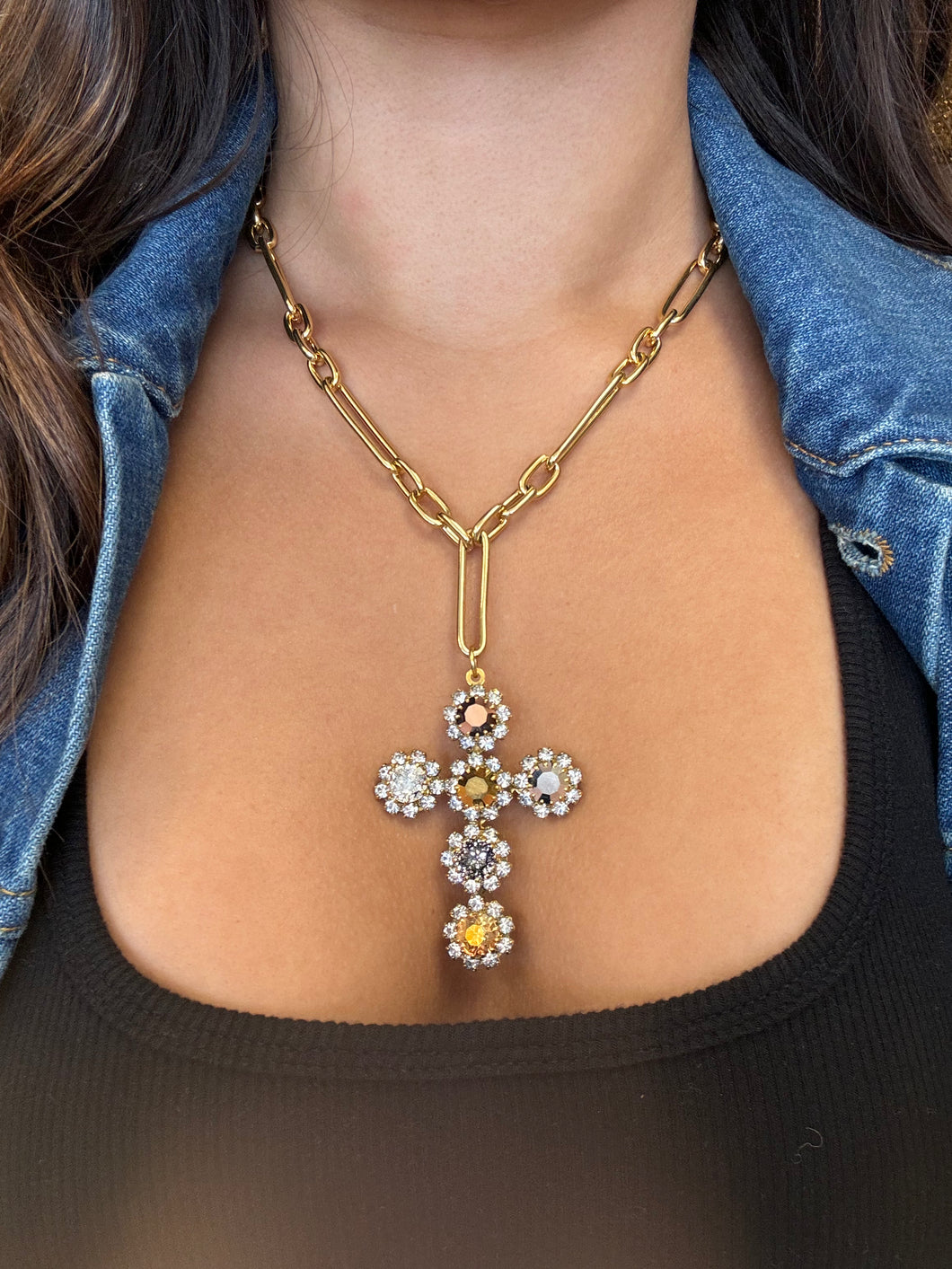 Tova Madonna Cross Necklace Chrome