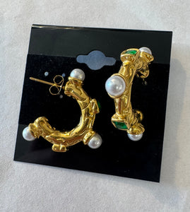Ashley Earrings Green/Pearls