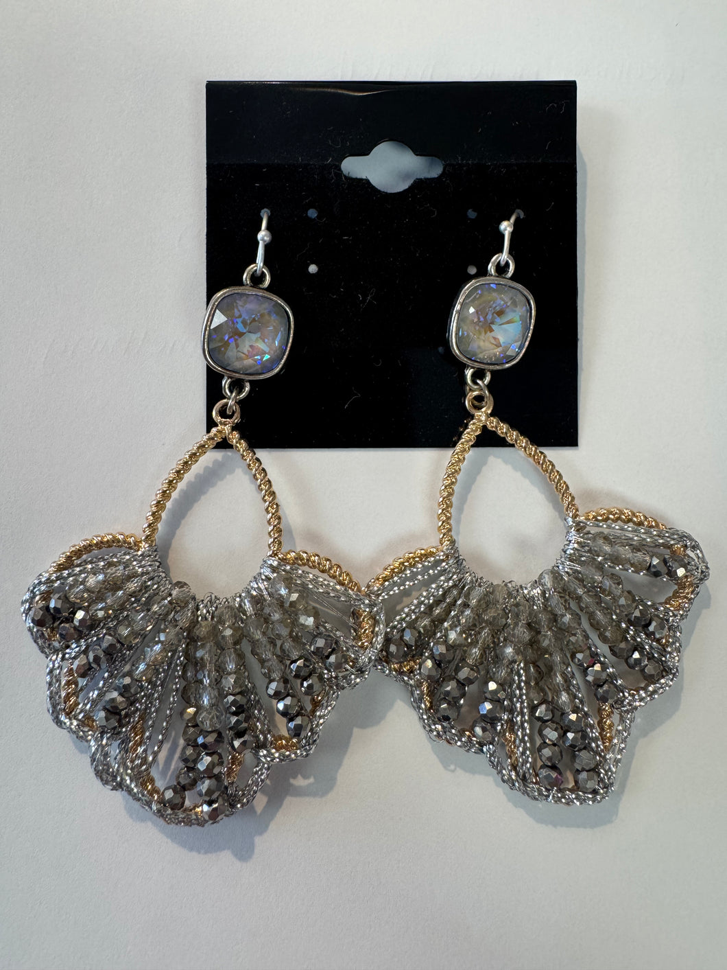 Gray Raffia & Crystal Earrings
