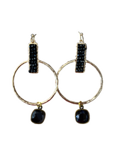 Load image into Gallery viewer, Circle Bar Beaded Crystal Earrings-Gold/Black
