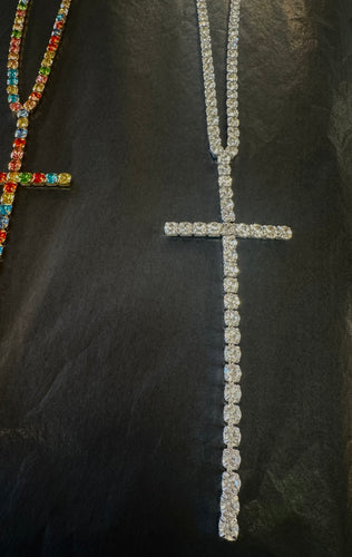 Cross Crystal Necklace Silver