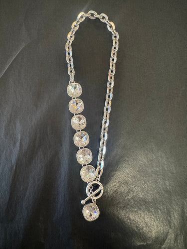 Crystal/Link Front Toggle Necklace Silver/Clear