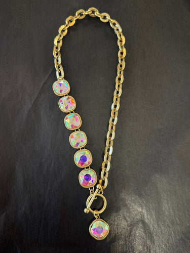 Crystal/Link Front Toggle Necklace Brass/AB