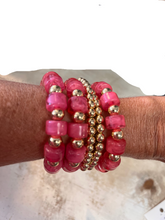 Load image into Gallery viewer, Candy Beaded Stretchy Bracelet 5 Strand-Pink/Gold-Water Resistant