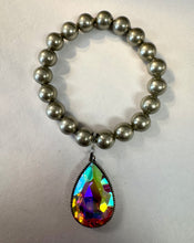 Load image into Gallery viewer, Silver Ball Bracelet w/ Drop Crystal