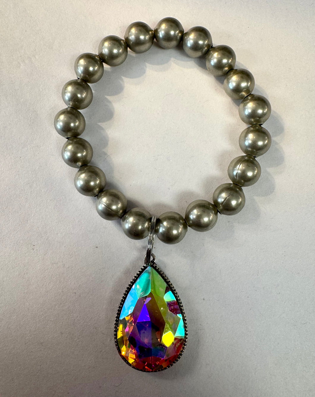 Silver Ball Bracelet w/ Drop Crystal