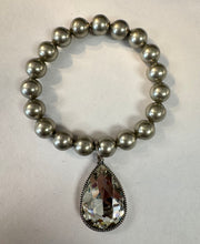 Load image into Gallery viewer, Silver Ball Bracelet w/ Drop Crystal