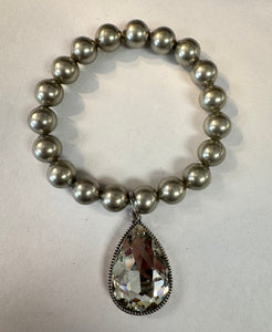 Silver Ball Bracelet w/ Drop Crystal
