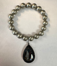 Load image into Gallery viewer, Silver Ball Bracelet w/ Drop Crystal