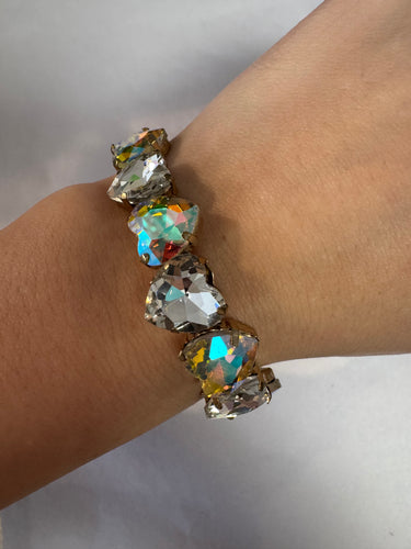 Heart Rhinestone Stretch Bracelet-Gold