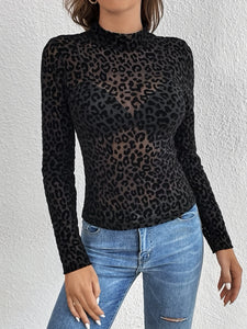 Leopard Print Mesh Top