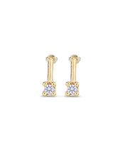 Load image into Gallery viewer, UNOde50 Aretes medianos bañados en oro de 18K con circonita azul Earrings-Gold