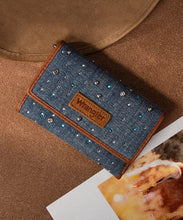 Load image into Gallery viewer, Wrangler Rhinestone Trifold Wallet-Dark Denim